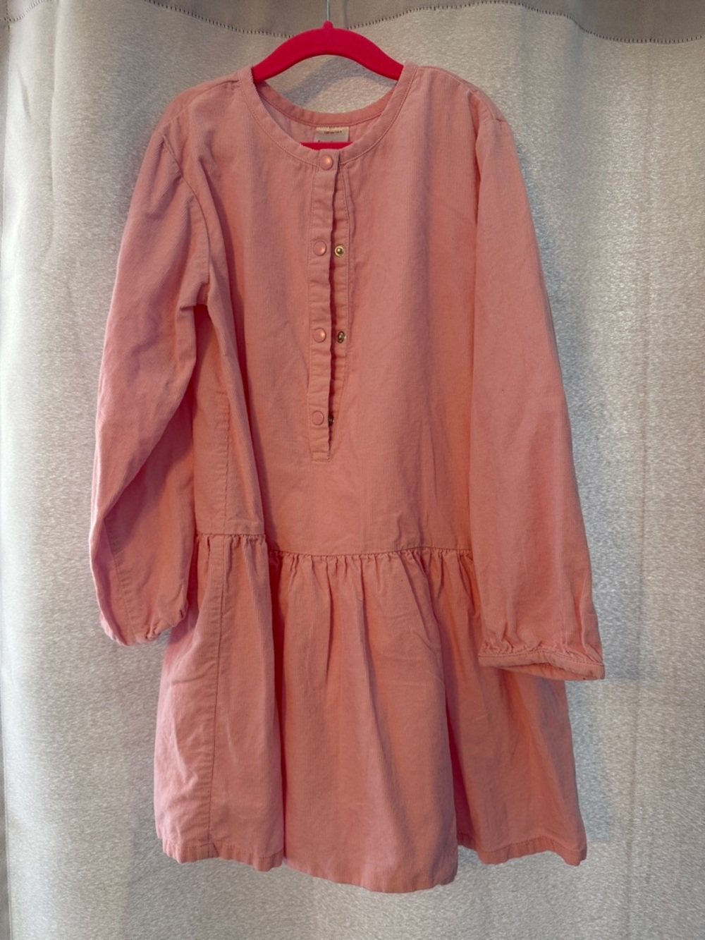 Girls' Long-Sleeve Pink Cotton Dress